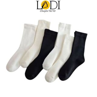 Tất nữ cổ cao Ladi OFFICIAL STORE mã T08 chất cotton 3 màu Đen/Trắng/Kem