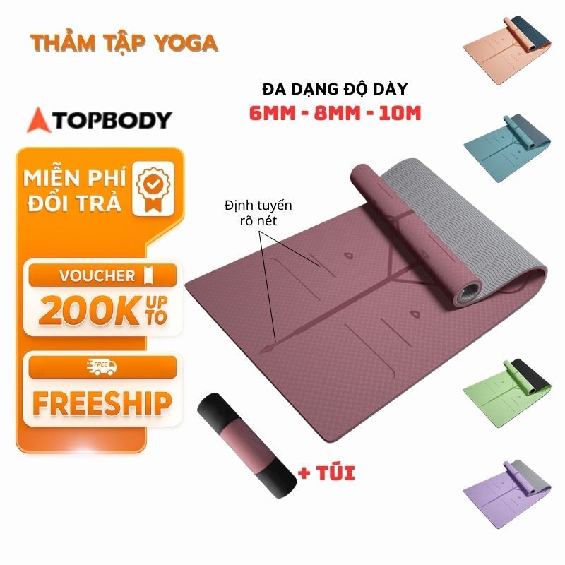 Thảm Tập Yoga, Tập Gym Định Tuyến 2 Lớp TPE Chống Trượt Tiện Lợi Tại Nhà Topbody Allsport THATU08