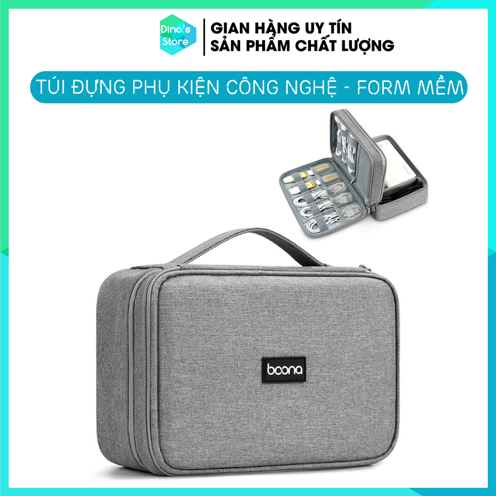 Túi đựng phụ kiện công nghệ, sạc laptop macbook, máy tính bảng, dây cáp sạc, pin dự phòng Boona form mềm