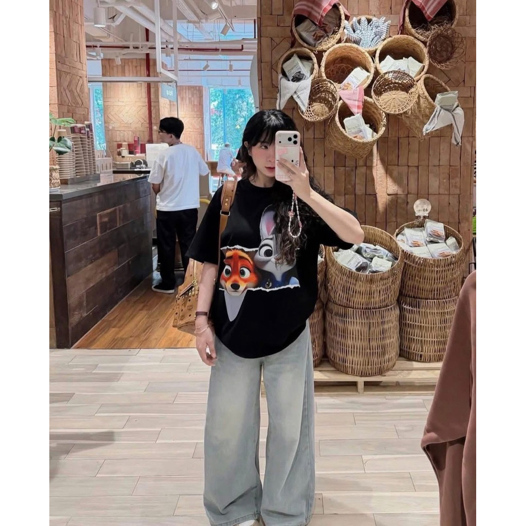 Áo thun chất cotton mịn mát in hình thỏ và cáo