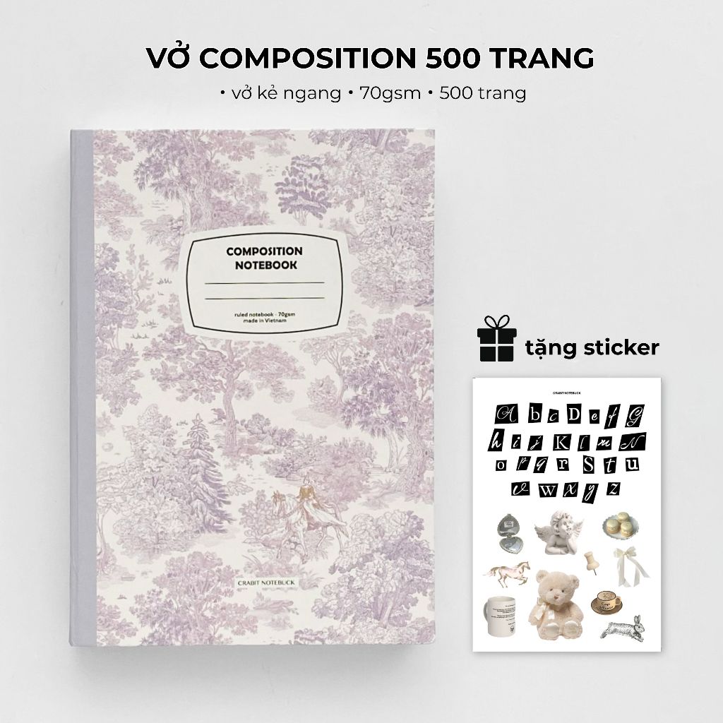 [TẶNG STICKER] Vở 500 trang kẻ ngang bìa bồi cứng Crabit Composition Ribbon Trộm Vía