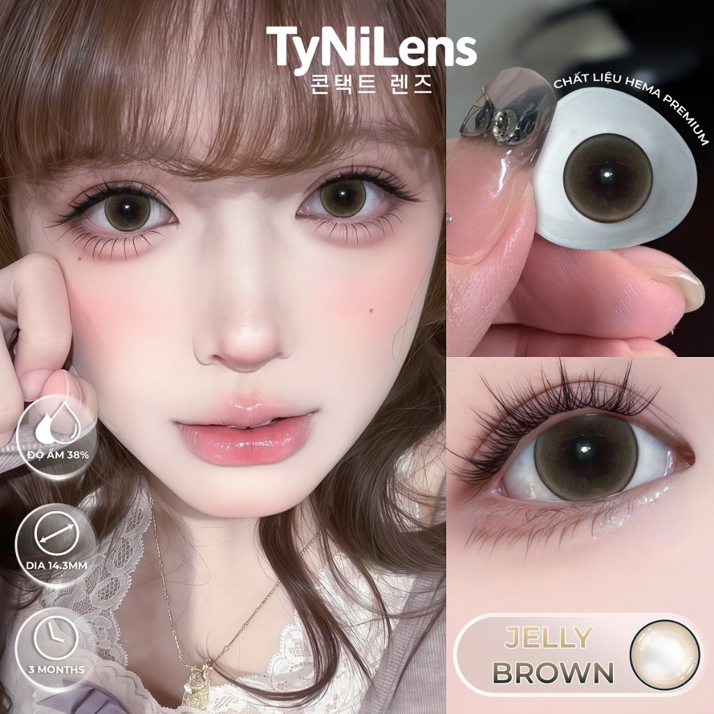 Lens Mắt Nâu Tây Viền Mỏng Valerie Jelly Brown Giãn Vừa 14.3mm cận 0-7 tặng khay dụng cụ [Hema Hàn Premium]