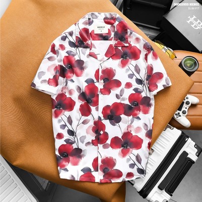 Áo sơ mi nam Heboz Urban Red, sơ mi nam họa tiết hoa màu đỏ - 00002955
