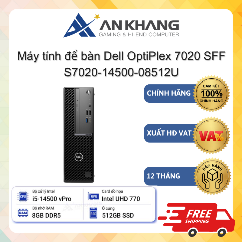 Máy tính để bàn Dell OptiPlex 7020 SFF S7020-14500-08512U (i5-14500 vPro, 8GB DDR5, 512GB SSD,Ubuntu