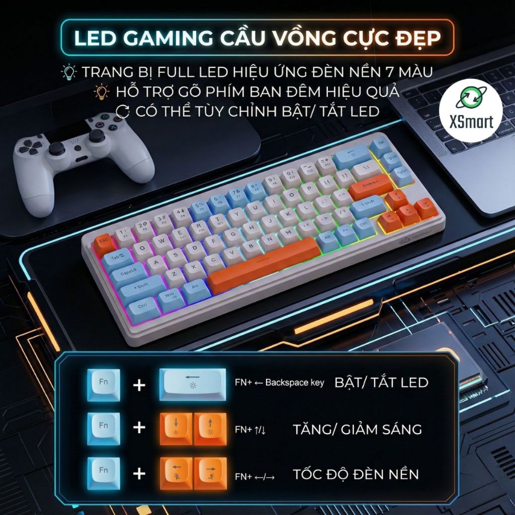 Bộ Bàn Phím Và Chuột Bluetooth FreeWolf M68 LED Pro Gõ Siêu Êm Pin Sạc Keycap PBT Cho Pc Lap | BigBuy360 - bigbuy360.vn