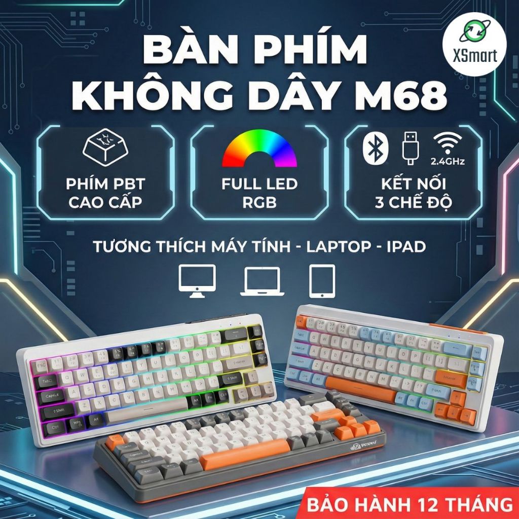 Bộ Bàn Phím Và Chuột Bluetooth FreeWolf M68 LED Pro Gõ Siêu Êm Pin Sạc Keycap PBT Cho Pc Lap | BigBuy360 - bigbuy360.vn