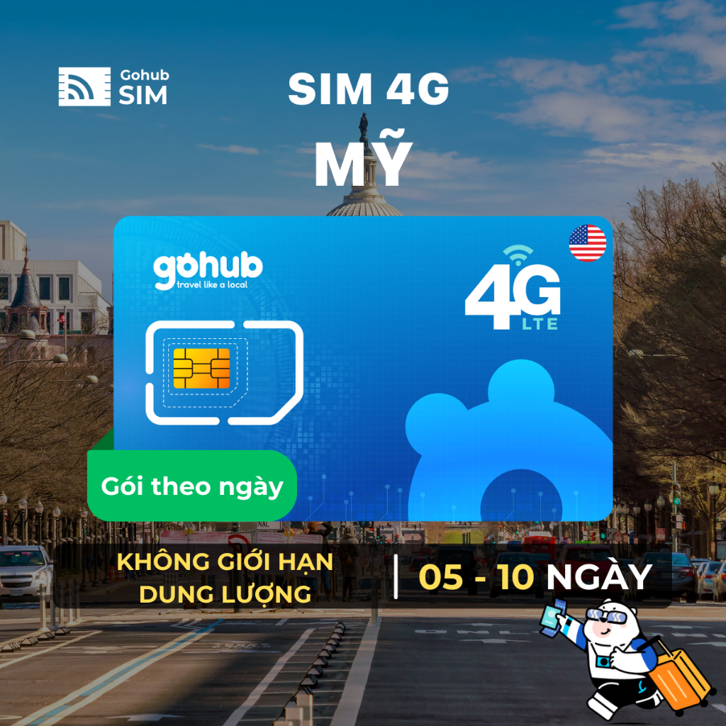 SIM Mỹ 4G - Gói cước theo ngày (05 - 10 ngày) - Gohub tặng kèm que chọc SIM