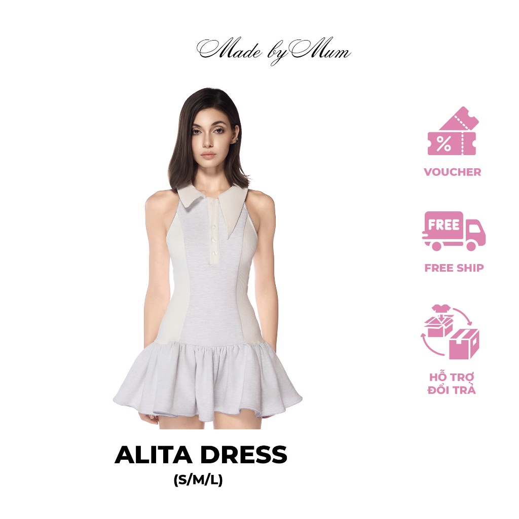 MADE BY MUM - Alita Dress Đầm Kiểu Polo Dáng Xoè Thời Trang Hàn Quốc Năng Động