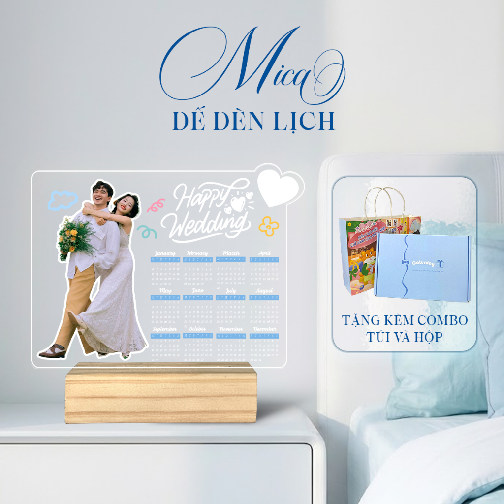 Khung Ảnh Mica Đế Đèn LED In Ảnh Theo Yêu Cầu – Lịch Quà Cưới, LED USB, Mica 3mm (Nhận Hỏa Tốc) | Ca