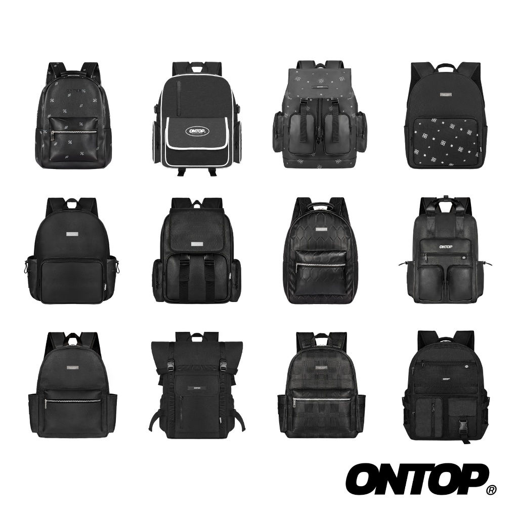 Balo đen nam nữ da và canvas ONTOP nhiều ngăn đi học, balo du lịch tiện lợi