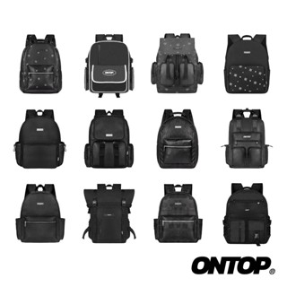 Balo đen nam nữ da và canvas ONTOP nhiều ngăn đi học, balo du lịch tiện lợi