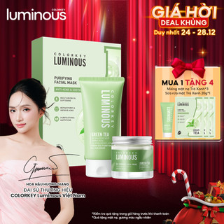  COMBO Làm Sạch Da COLORKEY LUMINOUS - 1 Sữa Rửa Mặt Trà Xanh 100g 1 Mặt Nạ Đất Sét  60g & 1 Hộp Mặt Nạ Trà Xanh 10miếng 