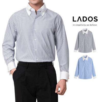 [OUTLET - KHÔNG ĐỔI TRẢ] Áo Sơ Mi Nam Cufflink Kẻ Sọc Phối Cổ LADOS-18193, Chất Vải Poly-Rayon, Cổ Button Down