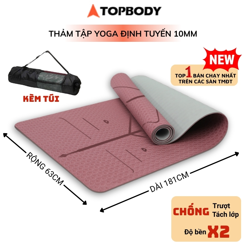 Thảm Yoga Tập Gym Định Tuyến 2 lớp 6 - 8mm-10mm cao cấp, gấp gọn, du lịch tiện lợi TOPBODY