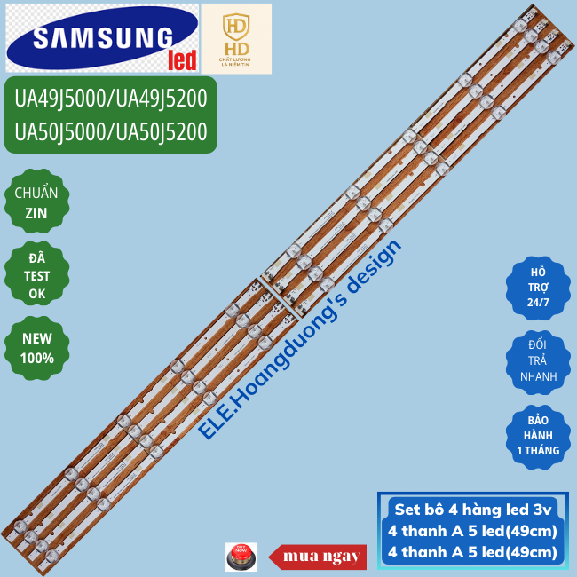 Thanh led tivi samsung 49j5200 49J500 49j5250 49m5100 50j5200(set 1 bộ 8 thanh led 3v)-ele.hoangduon