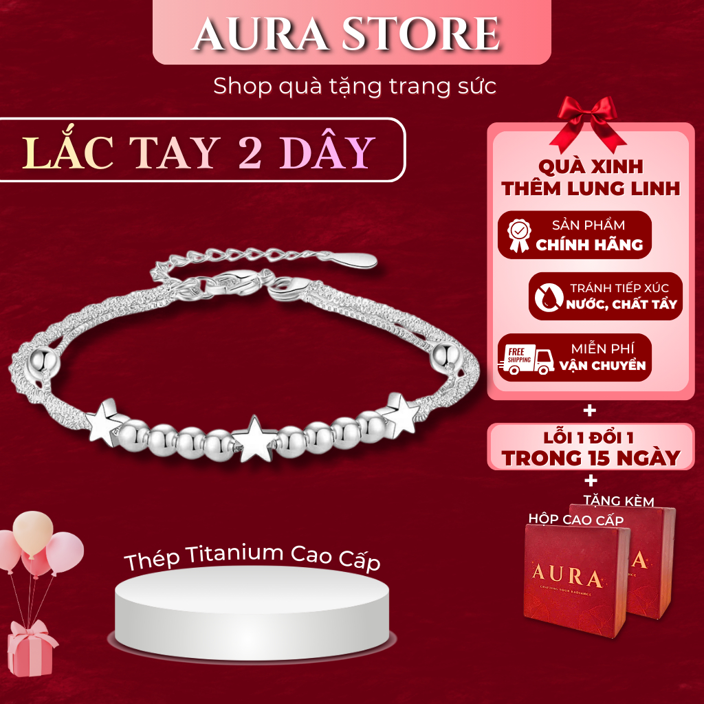 Lắc Tay 2 Dây AURA STORE Titan Cao Cấp – Trang Sức Nữ, Quà Tặng Bạn Gái Kèm Hộp Sang Trọng | AR69