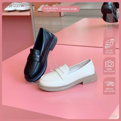 Giày Loafer nữ HÀ HUYỀN da lì mũi tròn đai ngang gót vuông 3cm - LF275