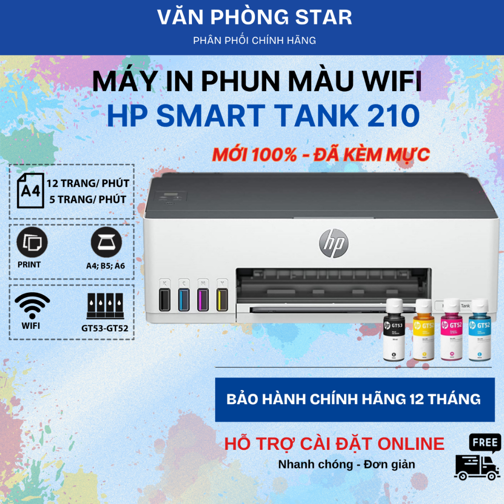 Máy in phun màu HP Smart Tank 210/ 215 WIFI. Máy in màu chính hãng HP - Bảo hành 12 tháng