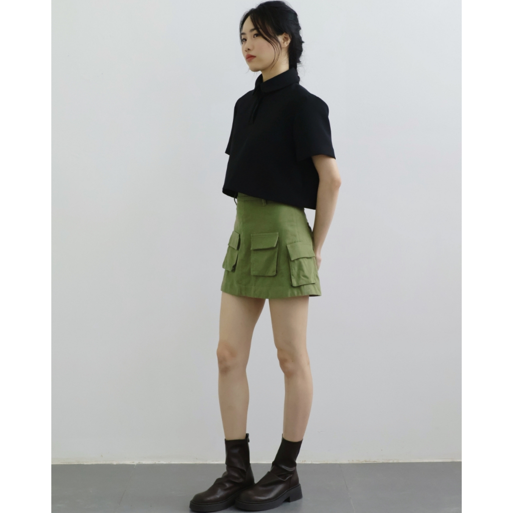 IVORYA - Chân Váy Chữ A Ngắn Trên Gối Màu Xanh Rêu - SK9809B