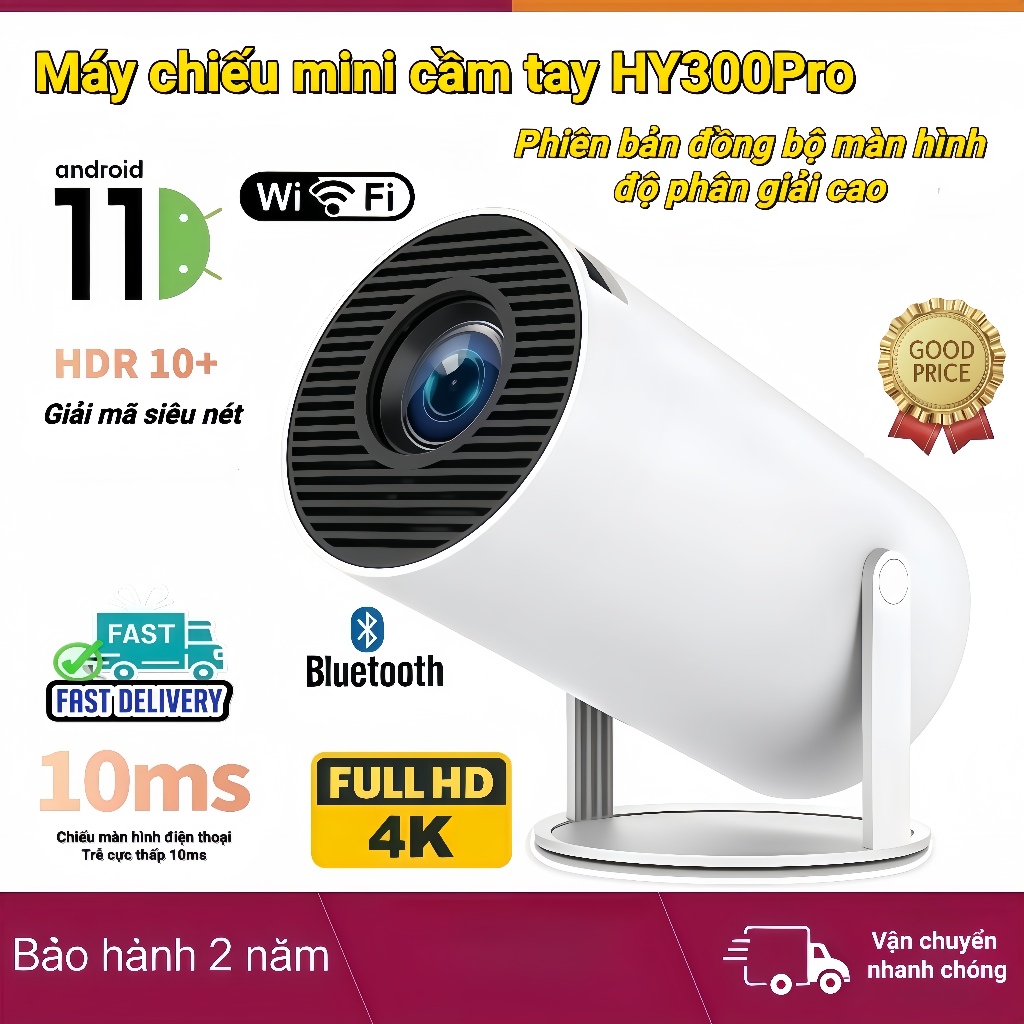 【DEAL SỐC】Máy Chiếu Mini HY300 Pro Chính Hãng - 4K/WiFi 6/Bluetooth 5.0 - Bảo Hành 1 Năm - Yên Tâm T