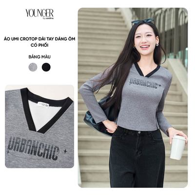 Áo kiểu nữ YOUNGER BY CARDINA chất liệu vải umi croptop dài tay dáng ôm phối cổ 5YANF20