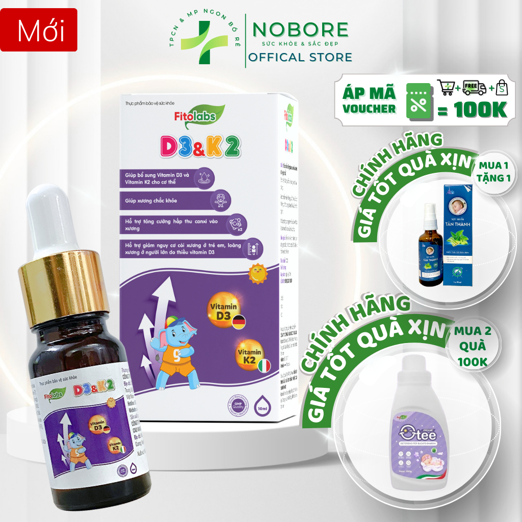 [✨QUÀ XỊN 100K ] Vitamin D3 K2 MK7 Fitolabs D3K2-MK7 Dạng Nhỏ Giọt Giúp Bé Tăng Chiều Cao, Xương Chắ