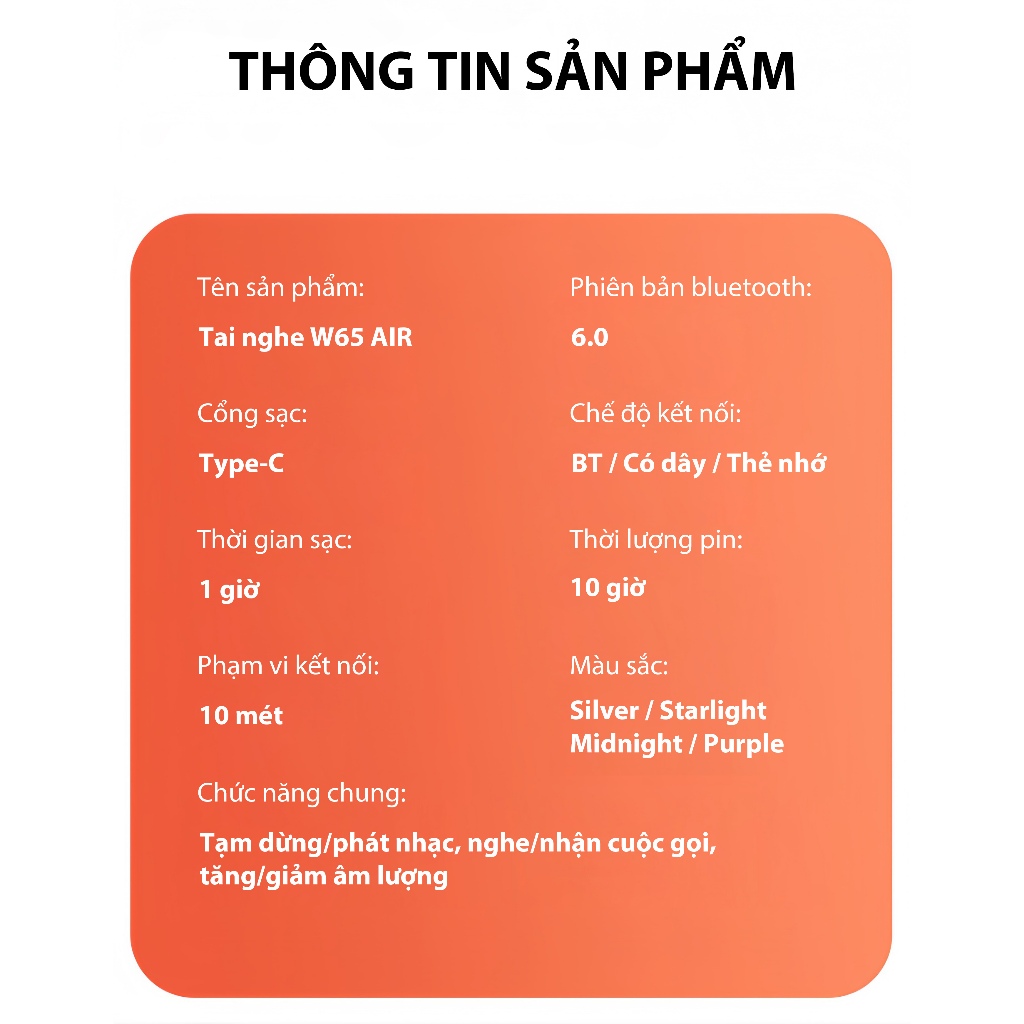 Tai Nghe Chụp Tai Không Dây W65 Airmax Kết Nối Bluetooth, Có Dây, Thẻ Nhớ, Pin Trâu, Đeo Thoáng Khí | BigBuy360 - bigbuy360.vn