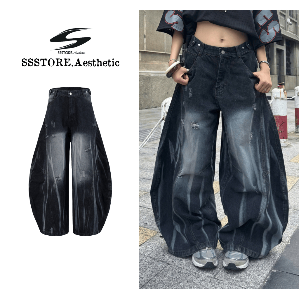 [PHIÊN BẢN LIMITED] Quần Jeans PREMIUM Washed Fire Ống Cong Đai Siết Eo Unisex Nam Nữ | SSSTORE.Aest