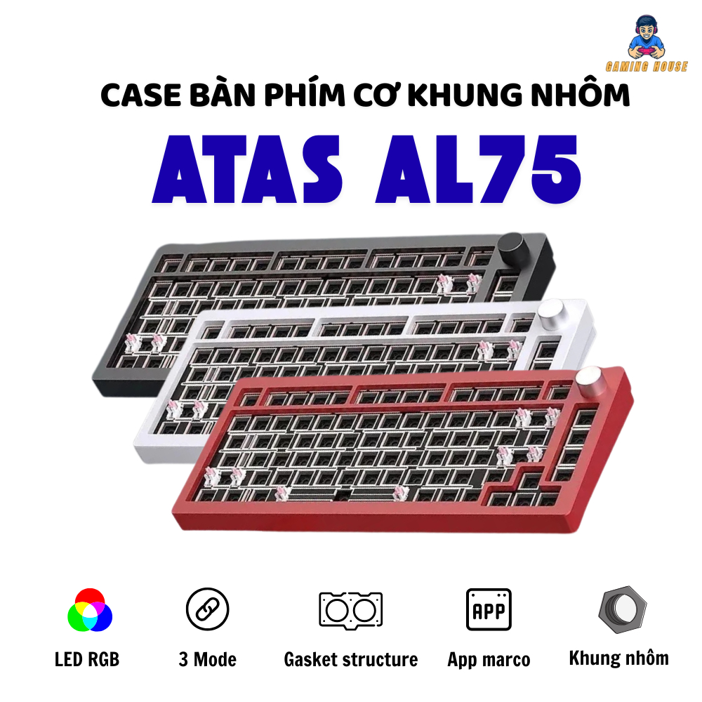 Case bàn phím cơ Atas AL75 V2 Khung nhôm CNC 3 mode kết nối - Led RGB - Pin sạc 4000 mah - Mạch xuôi