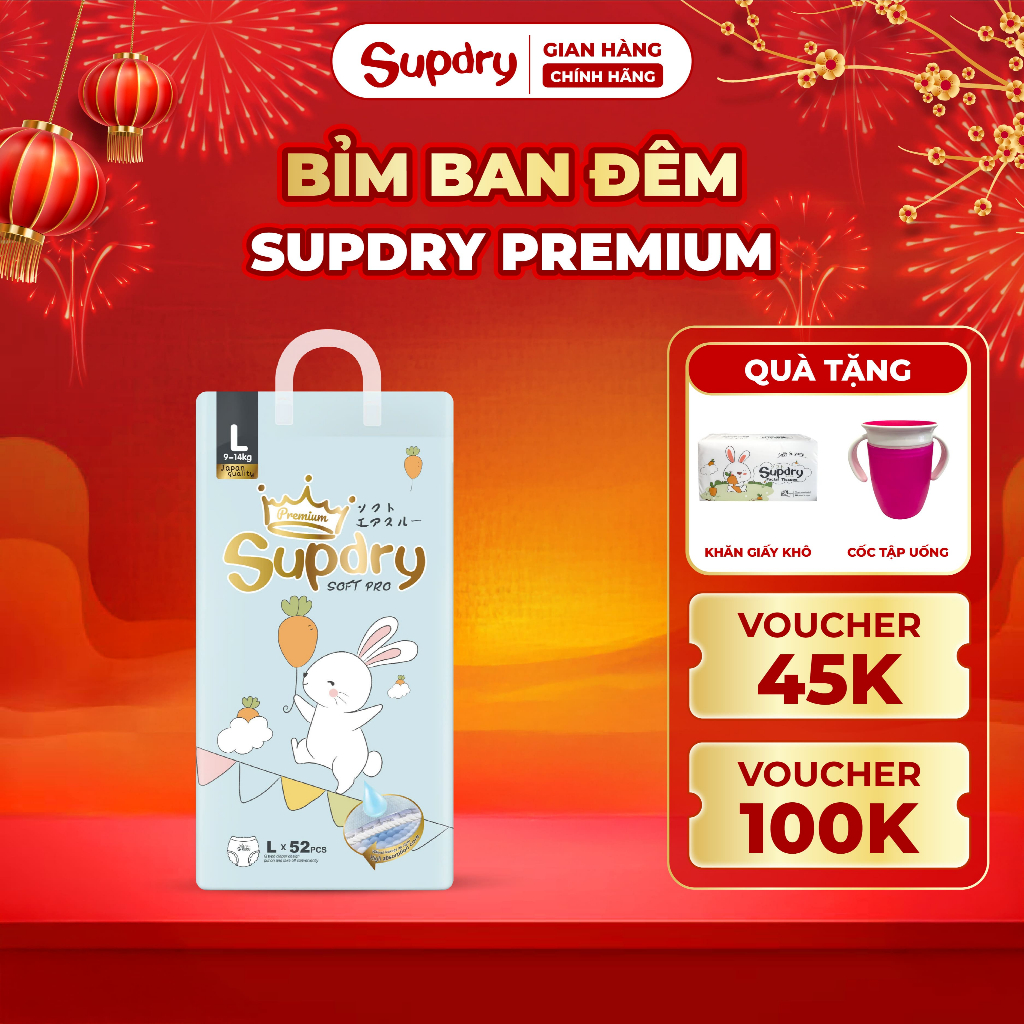 (KÈM QUÀ) Tã Bỉm Đêm Supdry Xanh Premium Cao Cấp – Siêu Thấm Hút, Chống Tràn Tối Ưu cho bé (Dán/Quần