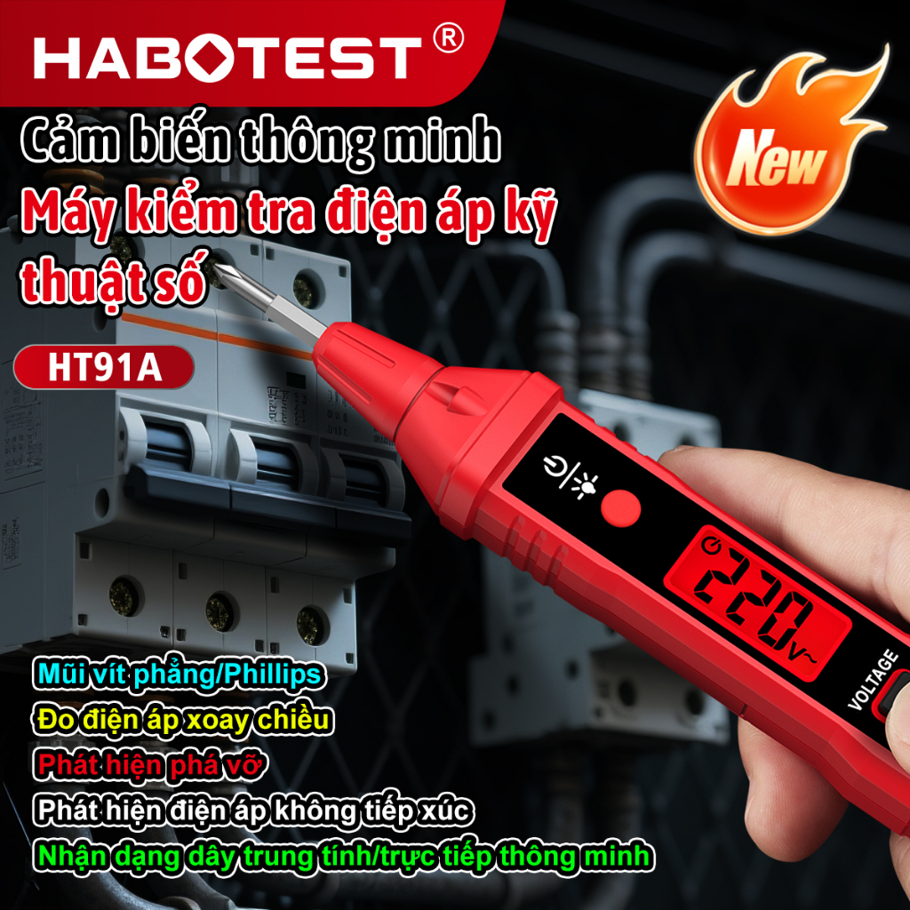 HABOTEST HT91A Bút kiểm tra điện áp NCV AC 12 ~ 400V có màn hình LCD đèn nền…