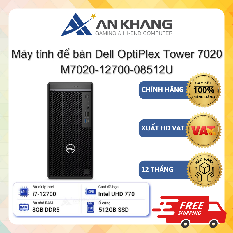 Máy tính để bàn Dell OptiPlex Tower 7020 M7020-12700-08512U (i7-12700, 8Gb DDR5, 512SSD, Ubuntu) Chí
