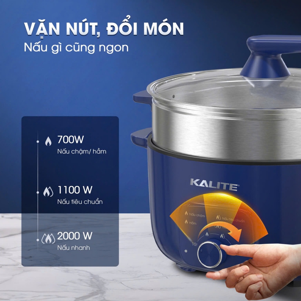 Nồi lẩu hấp đa năng 11L KALITE KL568-S,Công suất 2000W,Dung tích 11L
