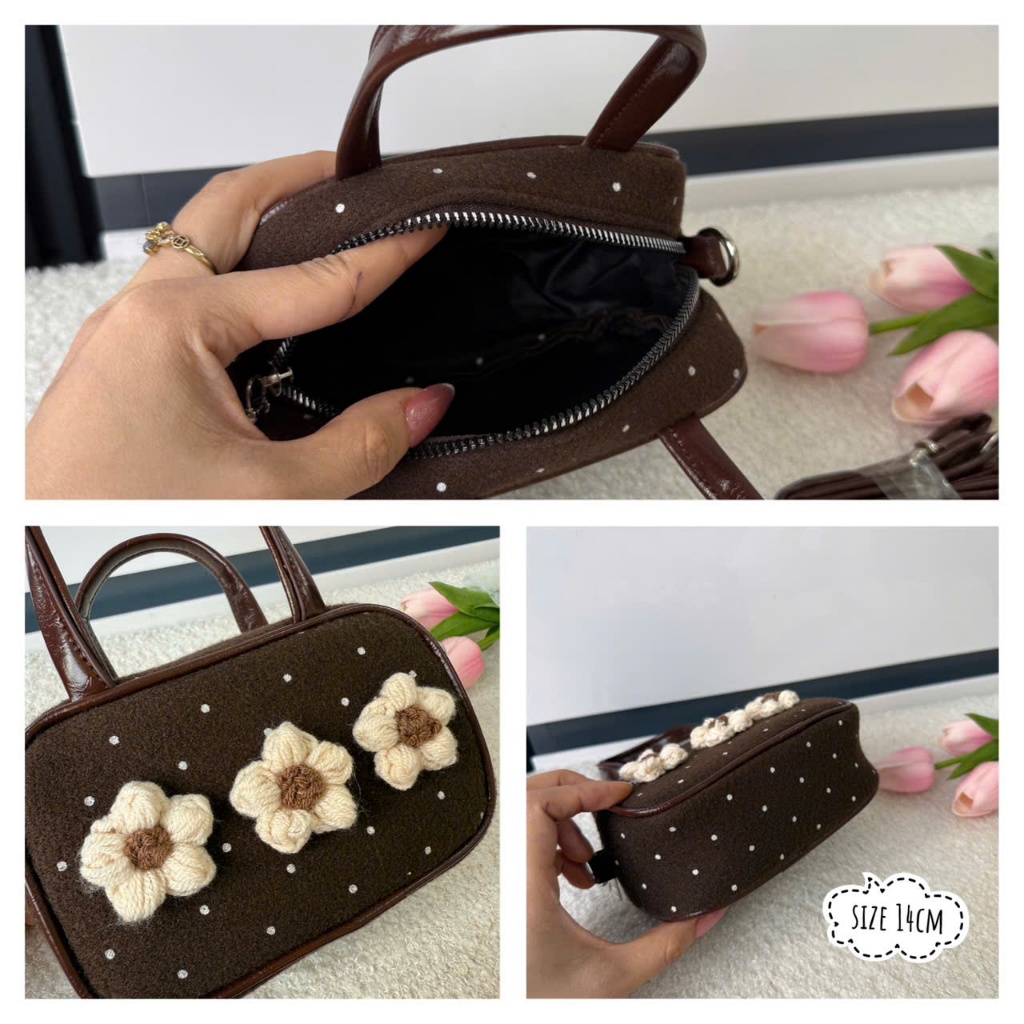 Túi xách nữ, túi cầm tay mini hoa len phong cách vintage Hàn Quốc, dáng hộp nhỏ xinh, tiểu thư dễ thương Đăng Túi DK453 | BigBuy360 - bigbuy360.vn