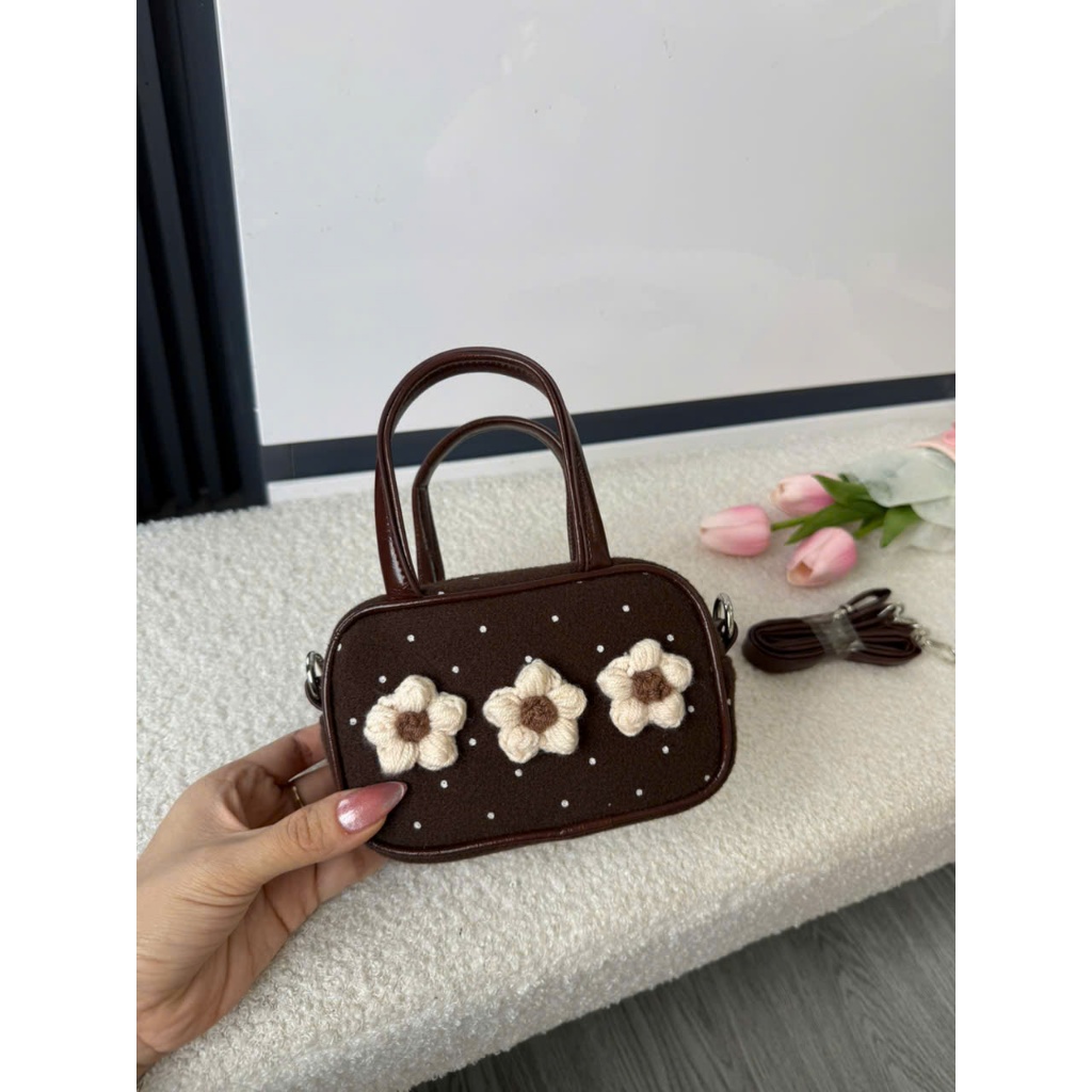 Túi xách nữ, túi cầm tay mini hoa len phong cách vintage Hàn Quốc, dáng hộp nhỏ xinh, tiểu thư dễ thương Đăng Túi DK453 | BigBuy360 - bigbuy360.vn