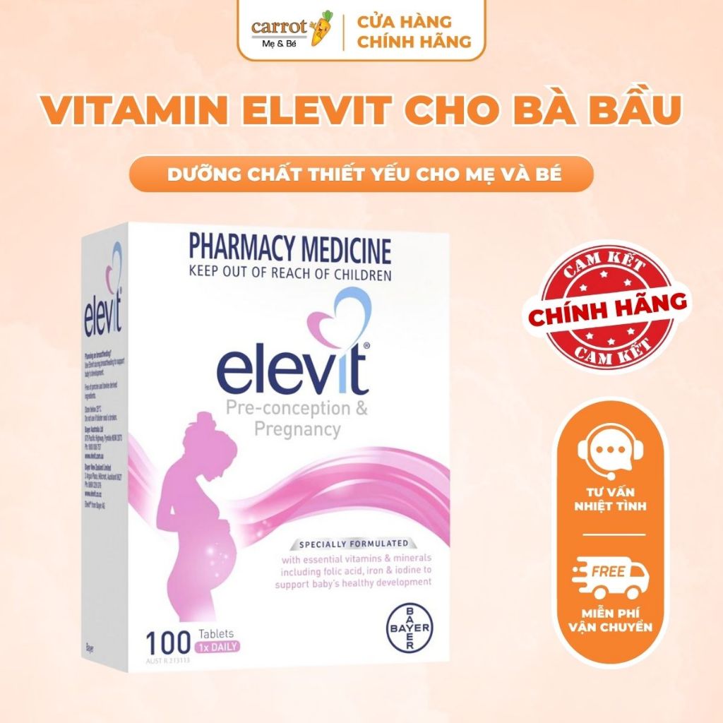 Viên Uống Elevit Úc Bổ Sung Vitamin Cung Cấp Dinh Dưỡng Cho Bà Bầu 100 Viên