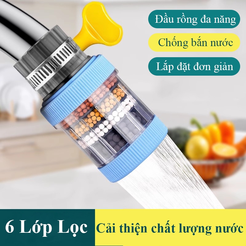 Đầu vòi lọc nước trực tiếp MJY bộ lọc 6 tầng làm sạch cặn bẩn clo tạp chất xoay 360 độ tiện lợi dễ lắp đặt
