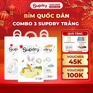   KÈM QUÀ  COMBO 3 Tã Bỉm Supdry Trắng Quốc Dân – Mỏng Nhẹ Thoáng Khí Cho Bé  Dán Quần | NB–XXXL | 4–20kg  