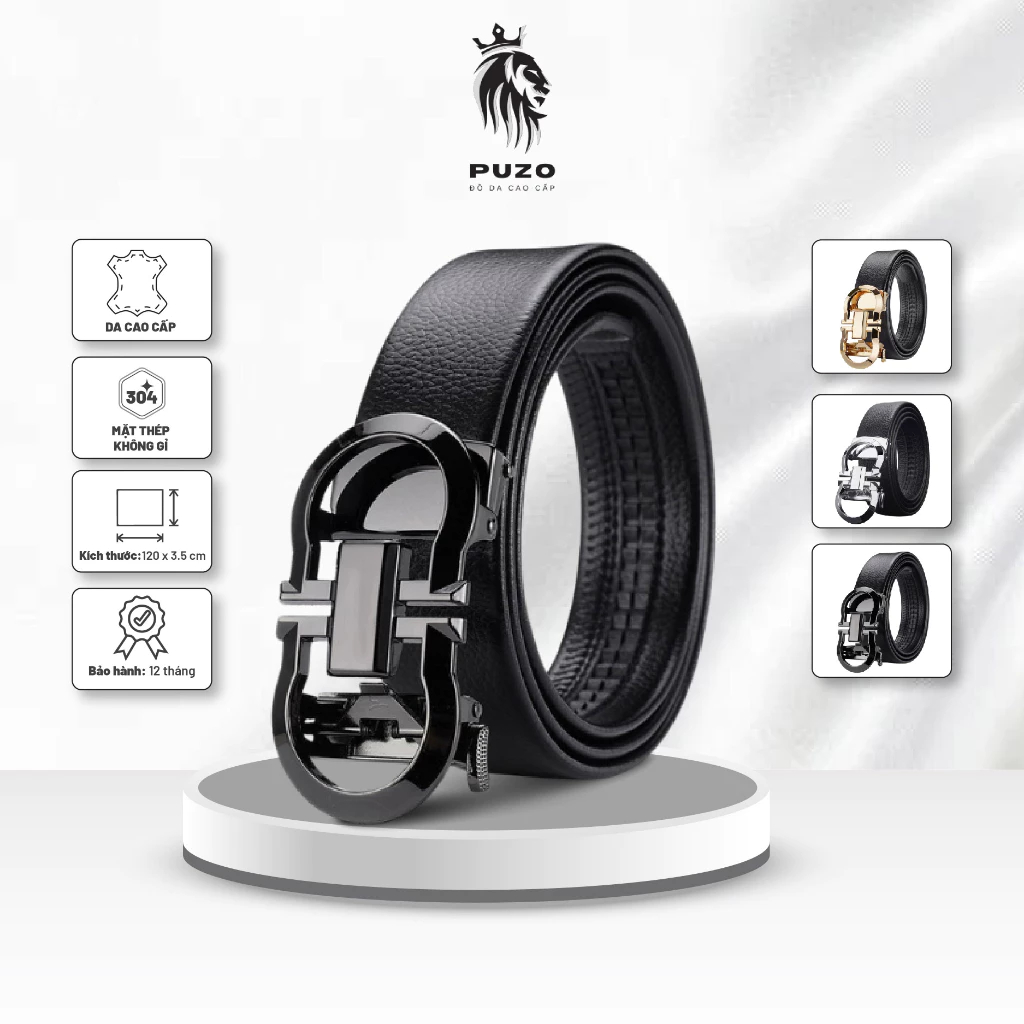 [Peinn] Thắt lưng nam da PU cao cấp mặt đen bạc khóa tự động, họa tiết nổi sang trọng siêu bền mã TL14