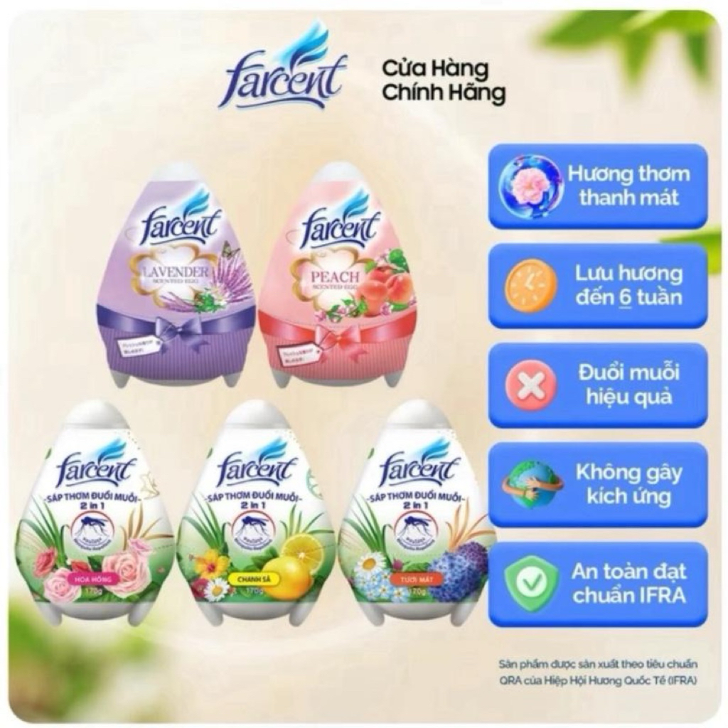 Farcent Sáp Thơm Phòng Đuổi Muỗi Khử Mùi Hôi Hình Trứng Farcent 170g - Hàng Chính Hãng