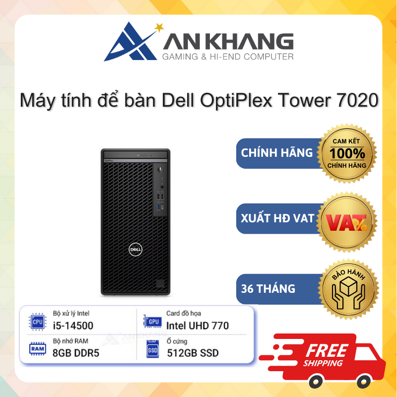 Máy tính để bàn Dell OptiPlex Tower 7020 (i5-14500/8GB/512GB/Ubuntu) Chính hãng Bảo hành 36 Tháng