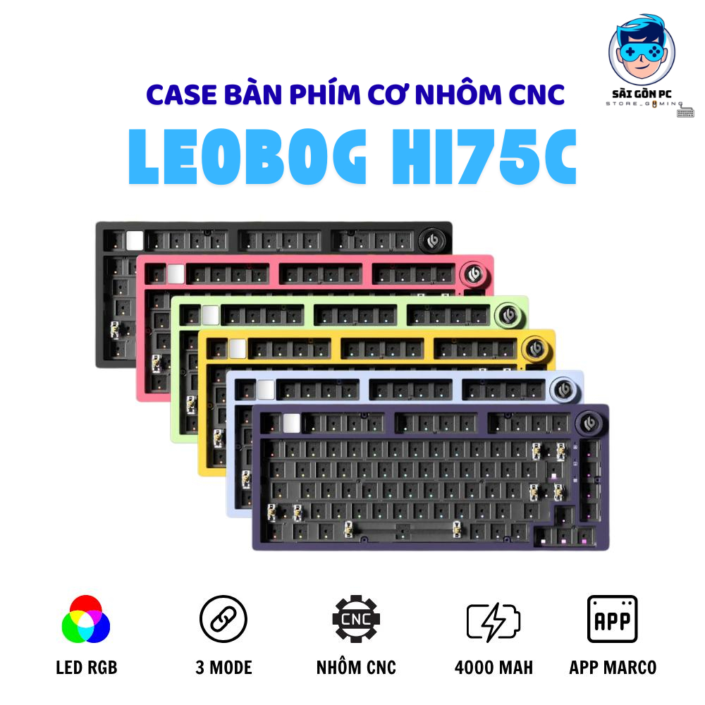 Case bàn phím cơ Nhôm LEOBOG HI75C - Nhôm CNC - Gasket mount - Có app - Mạch xuôi - Núm xoay - 3 mode - Không dây | BigBuy360 - bigbuy360.vn
