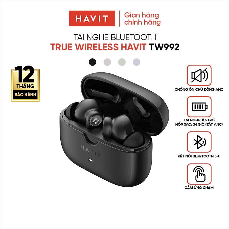 Tai Nghe Không Dây Havit TW992 ANC 4Mic ENC Khử Ồn Gió Bluetooth 5.4 | BigBuy360 - bigbuy360.vn