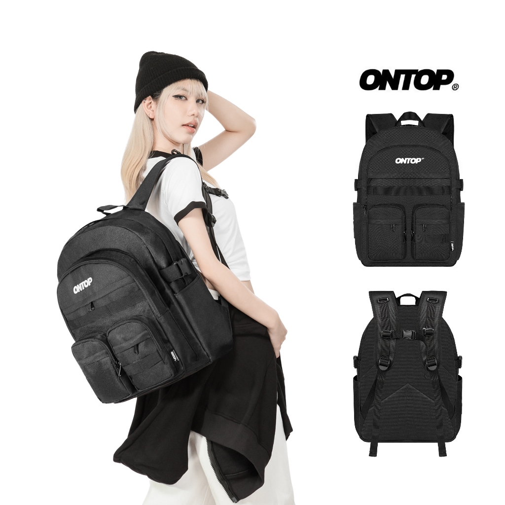 Balo local brand chính hãng ONTOP nam nữ đựng vừa laptop 15.6 inches vải canvas màu đen Adventure Ba