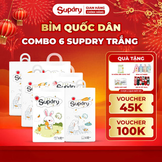  KÈM QUÀ  COMBO 6 Tã Bỉm Supdry Trắng Quốc Dân – Mỏng Nhẹ Thoáng Khí Cho Bé  Dán Quần | NB–XXXL | 4–20kg  