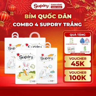   KÈM QUÀ  COMBO 4 Tã Bỉm Supdry Trắng Quốc Dân – Mỏng Nhẹ Thoáng Khí Cho Bé  Dán Quần | NB–XXXL | 4–20kg  