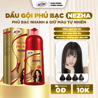  Dầu gội phủ bạc Nezha - Dầu gội nhuộm tóc Đen Nâu tự nhiên tại nhà bền màu và chăm sóc tóc - 400ml 