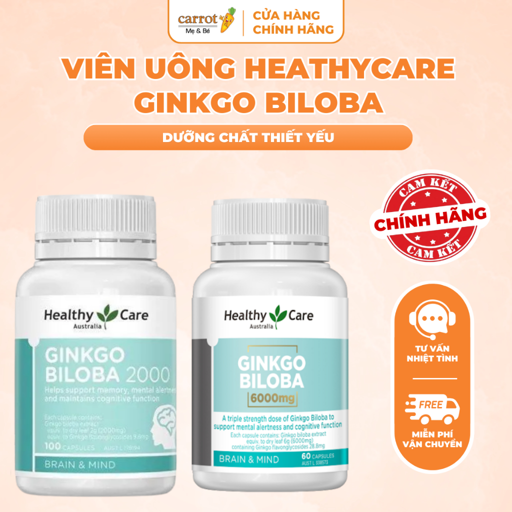 Viên Uống Bổ Não Healthy Care Ginkgo Biloba 6000MG 60 Viên