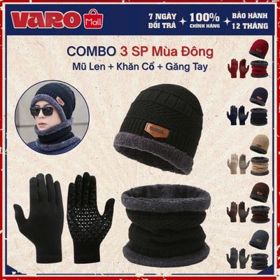 Combo 3 Sản Phẩm Mùa Đông – Mũ Len Khăn Cổ Găng Tay Giữ Ấm Unisex Phong Cách Hàn Quốc - Gọn Nhẹ - Ấm Áp - Thời Trang