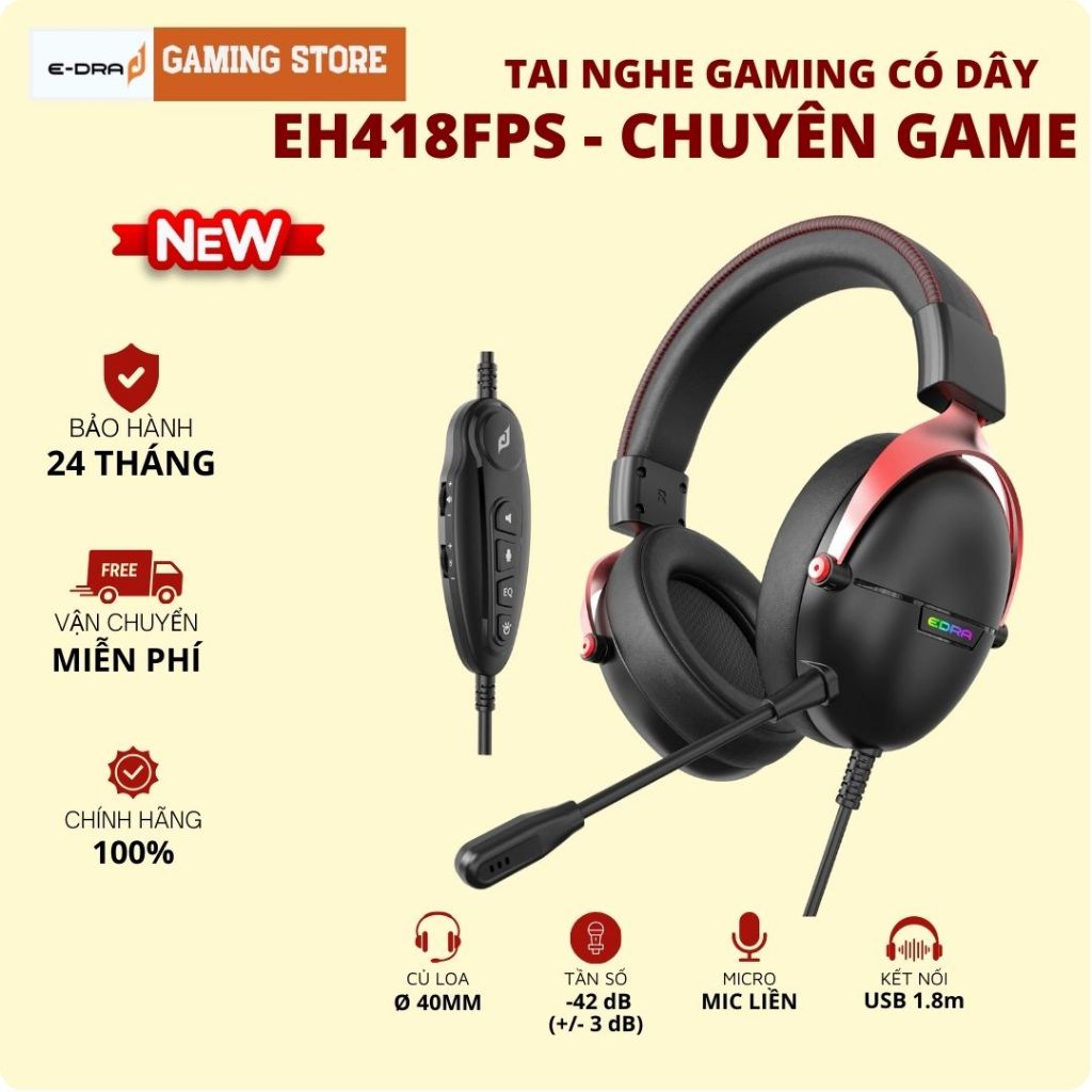Tai nghe chơi game EDRA EH418FPS có dây chuyên game, EH414W Chụp Tai USB-2.4Ghz-Bluetooth BH Chính h